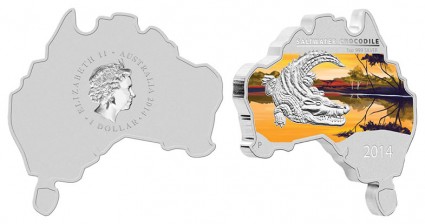 2014 Australian Map Shaped Saltwater Crocodile Silver Coin