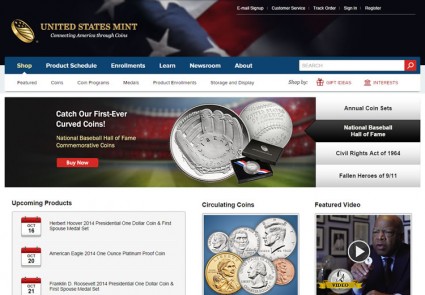 Image of US Mint Website Homepage