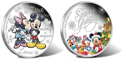 2015 Disney Crazy in Love Silver Coin and 2014 Disney Season's Greetings Silver Coin.