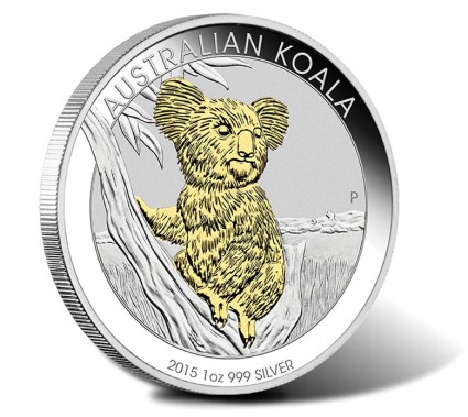2015 Australian Gilded Koala 1 Oz Silver Coin