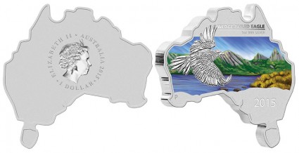 2015 Australian Map Shaped Wedge-Tailed Eagle Silver Coin