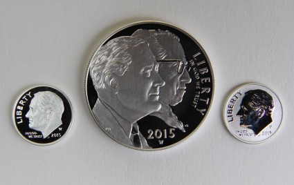 Photo of the three silver coins in March of Dimes Set
