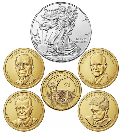 Coins in 2015 United States Mint Annual Uncirculated Dollar Coin Set