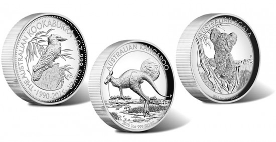 2015 Kookaburra, Kangaroo, Koala High-Relief Silver Coins