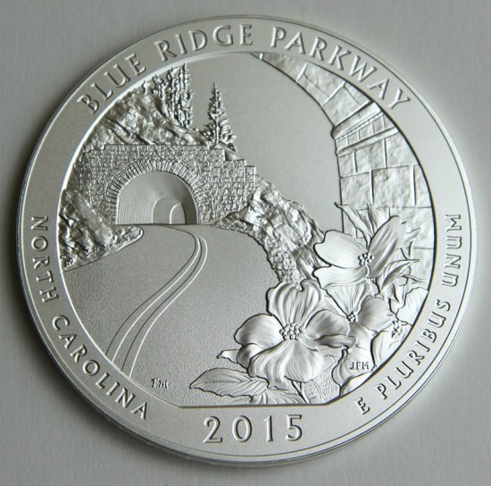 2015-P Blue Ridge Parkway Five Ounce Silver Uncirculated Coin