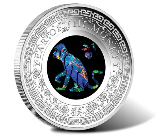 2016 Australian Opal Lunar Monkey Silver Proof Coin