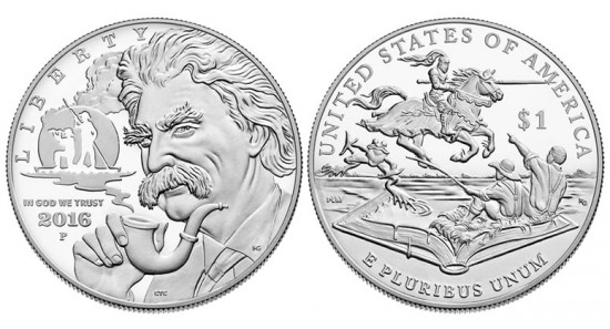 2016 Proof Mark Twain Commemorative Silver Dollars, Obverse and Reverse