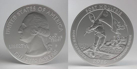 2016-P Fort Moultrie 5 Ounce Silver Uncirculated Coin - Obverse and Reverse