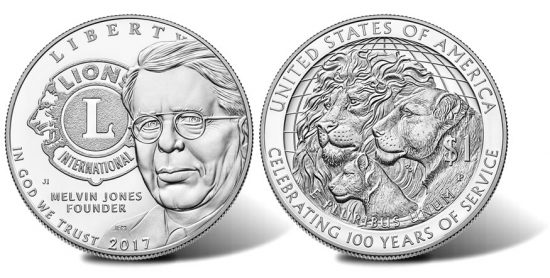 2017-P Proof Lions Clubs International Centennial Silver Dollar, Obverse and Reverse