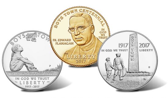 2017 Boys Town Centennial Commemorative Coins - Silver Dollar, $5 Gold Coin, 50c Clad Coin