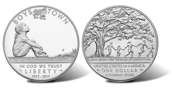 2017 Boys Town Centennial Silver Dollar - Proof Obverse and Uncirculated Reverse