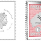 1913-2013 Stamp-Shaped Silver Coin Depicts Kangaroo and Map