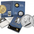 Dwight D. Eisenhower Stamp, Coin and Silver Medal in Set
